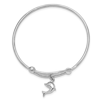 Sterling Silver Rhodium-plated Polished Dolphin Adjustable Baby Bangle — alternate view