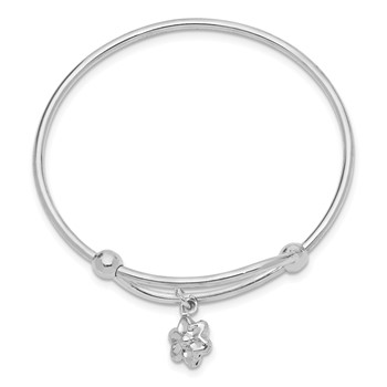 Sterling Silver Rhodium-plated Polished Flower Adjustable Baby Bangle — alternate view