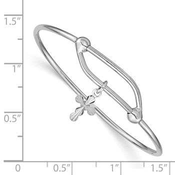 Sterling Silver RH-plated Polished & D/C Cross Adjustable Baby Bangle — alternate view