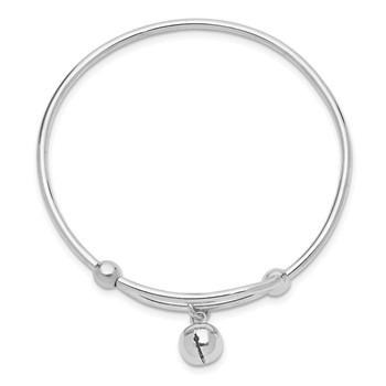 Sterling Silver Rhodium-plated Polished Jingle Bell Adjustable Baby Bangle — alternate view