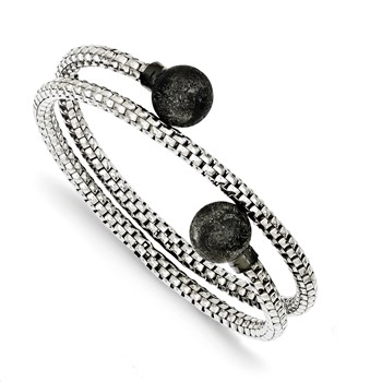 Sterling Silver Textured w/ Black Rhodium Plating Wrap Bangle