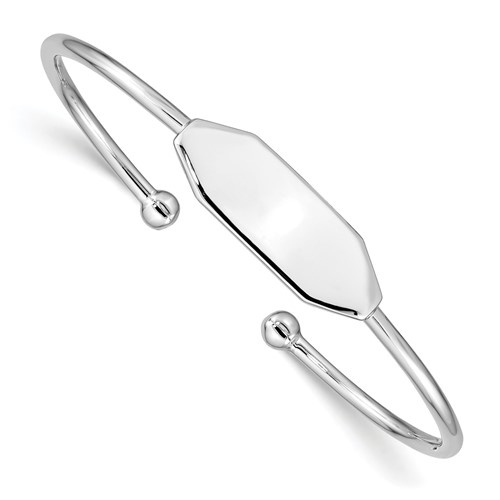 Sterling Silver RH-pltd 2mm Polished ID 48mm Inside Diameter Cuff Bangle