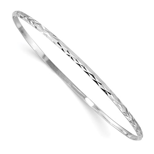 Sterling Silver RH-pltd Polished & D/C 2mm Slip-on Youth Bangle Bracelet