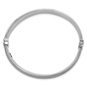 Sterling Silver Polished & Textured Baguette Glitter Hinged Bangle — alternate view