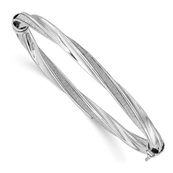 Sterling Silver Polished & Twisted Glitter Infused Hinged Bangle