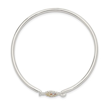 Sterling Silver Enameled Flower & Ladybug Children's Bangle Bracelet — alternate view