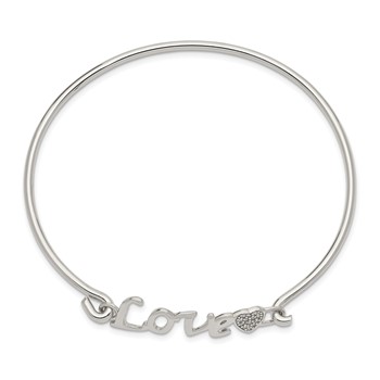 Sterling Silver Rhodium-plated Polished LOVE with CZ Heart Bangle — alternate view
