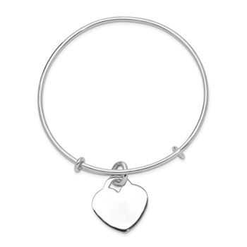 Sterling Silver Rhodium-plated Engraveable Heart Bangle — alternate view