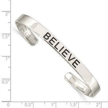 Sterling Silver Believe Antiqued Cuff Bangle — alternate view