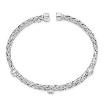 Sterling Silver Polished Rhodium-plated Double Strand CZ Cuff Bangle — alternate view