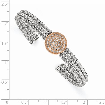 Sterling Silver Rose, Rhodium-plated 3-strand Beaded Crystal Cuff — alternate view