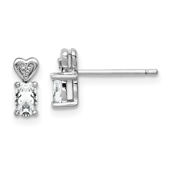 Sterling Silver Oval Gemstone & Diamond Heart Earrings Sterling Silver Oval Gemstone & Diamond Heart Earrings