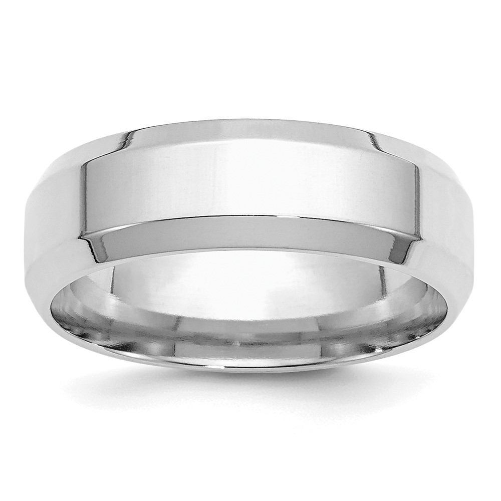Sterling Silver Rhodium-plated 7mm Bevel Edge Size 4 Band