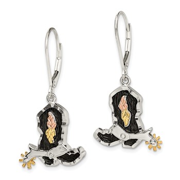 Landstrom's Mt. Rushmore Black Hills Sterling Silver 12K Gold Accents Antiqued Cowboy Boot with 10K Spur Dangle Leverback Earrings — alternate view