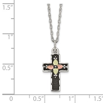 Landstrom's Mt. Rushmore Black Hills Sterling Silver 12K Gold Accents Antiqued Cross 18 inch Spring Ring Clasp Necklace — alternate view