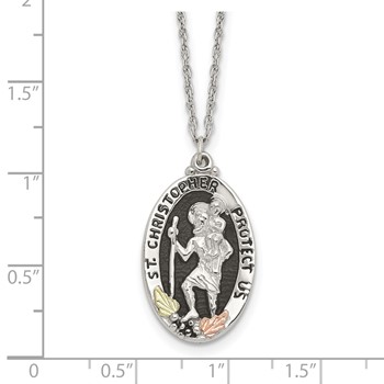 Landstrom's Mt. Rushmore Black Hills Sterling Silver 12K Gold Accents Antiqued St. Christopher Protect Us 18 inch Spring Ring Clasp Necklace — alternate view
