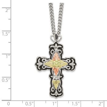 Landstrom's Mt. Rushmore Black Hills Sterling Silver 12K Gold Accents Antiqued Cross 18 inch Spring Ring Clasp Necklace — alternate view