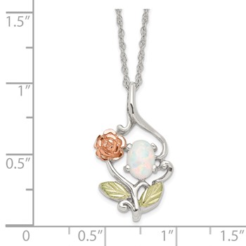 Landstrom's Mt. Rushmore Black Hills Sterling Silver 12K Gold Accents Rose and Lab Created White Opal 18 inch Spring Ring Clasp Necklace — alternate view