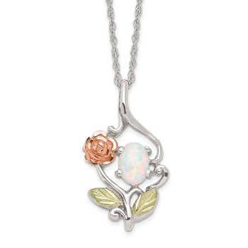 Landstrom's Mt. Rushmore Black Hills Sterling Silver 12K Gold Accents Rose and Lab Created White Opal 18 inch Spring Ring Clasp Necklace