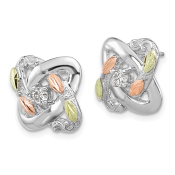 Sterling Silver Rhod-pltd w/12K Accents Diamond Love Knot Post Earrings — alternate view