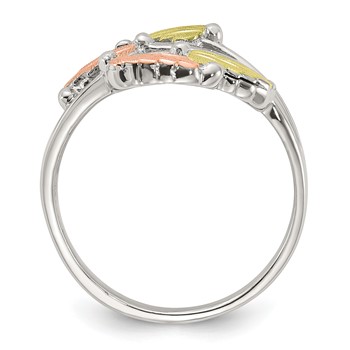 Sterling Silver Rhod-pltd with 12K Accents Black Hills Leaves Bypass Ring — alternate view