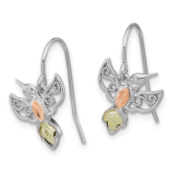 Sterling Silver Rhod-pltd w/12K Accents Hummingbird Dangle Earrings — alternate view