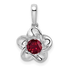 Image of Sterling Silver Rhodium-plated Floral Created Ruby Pendant