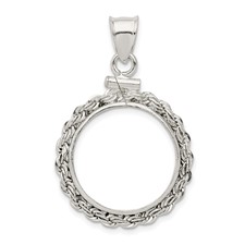 Image of Wideband Distinguished Coin Jewelry Sterling Silver Polished Rope 19.1 x 1.5mm $0.01 Screw Top Coin Bezel Pendant