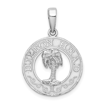 De-Ani Sterling Silver Rhodium-Plated Hilton Head with Palm Tree Round Pendant