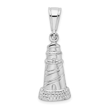 De-Ani Sterling Silver Rhodium-Plated Polished and Textured Lighthouse Pendant