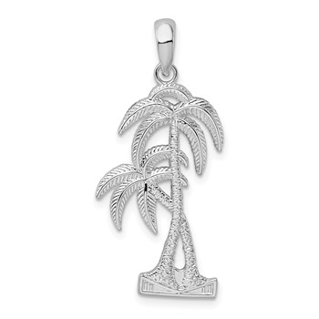 De-Ani Sterling Silver Rhodium-Plated Polished and Textured Double Palm Tree Pendant
