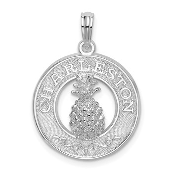 De-Ani Sterling Silver Rhodium-Plated Charleston with Pineapple Circle Pendant