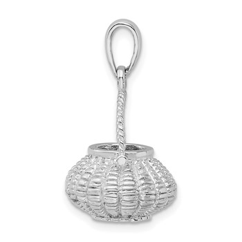 De-Ani Sterling Silver Rhodium-Plated 3D Flower Basket Moveable Handle Pendant — alternate view