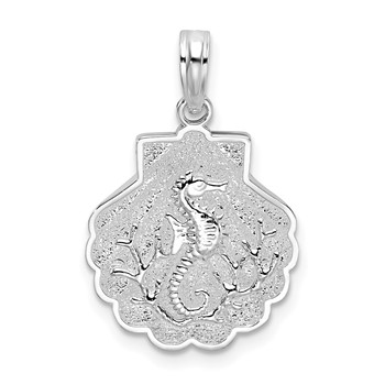 De-Ani Sterling Silver Rhodium-Plated Polished and Textured Shell / Sea Horse Pendant