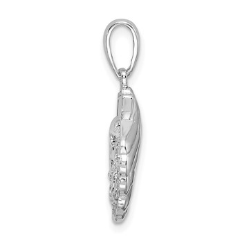 De-Ani Sterling Silver Rhodium-Plated Polished and Textured Shell / Dolphins Pendant — alternate view