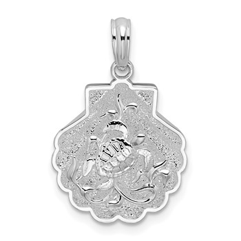 De-Ani Sterling Silver Rhodium-Plated Polished and Textured Shell / Sea Turtles Pendant