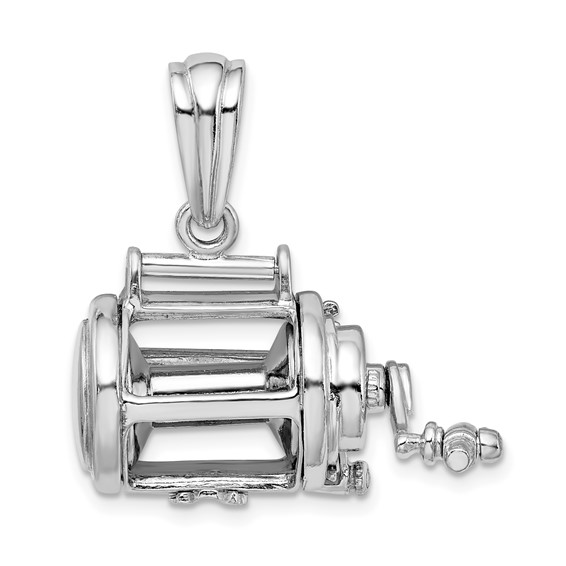 De-Ani Sterling Silver Rhodium-Plated Polished 3D Moveable Fishing