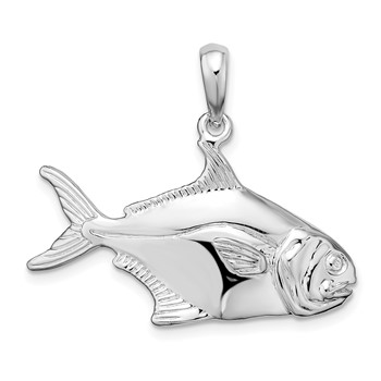De-Ani Sterling Silver Rhodium-Plated Polished 3D Pompano Fish Pendant