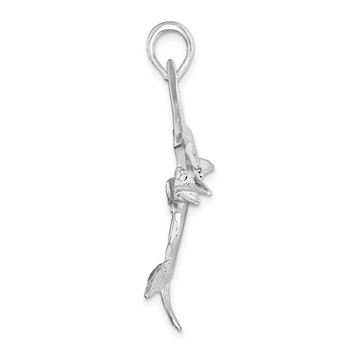 De-Ani Sterling Silver Rhodium-Plated Polished and Satin Striped Marlin Pendant — alternate view
