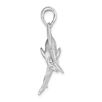 De-Ani Sterling Silver Rhodium-Plated Polished and Satin 3D White Marlin Pendant — alternate view