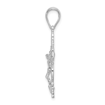 De-Ani Sterling Silver Rhodium-Plated Polished Lace Trim Crucifix Pendant — alternate view