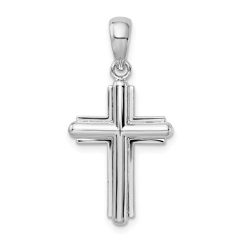 De-Ani Sterling Silver Rhodium-Plated Rounded Cross with Frame Pendant