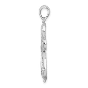 De-Ani Sterling Silver Rhodium-Plated Scroll Diamond-Cut Rounded Cross Pendant — alternate view