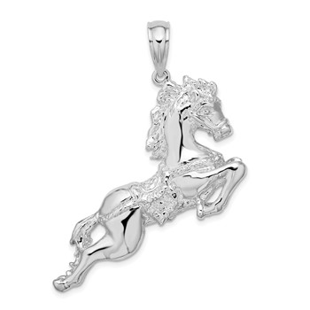 Sterling Silver Polished 3D Jumping Horse Pendant