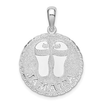 Sterling Silver Large Jamaica w/Sandals Disc Pendant