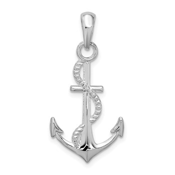 De-Ani Sterling Silver Rhodium-plated Polished 3D Anchor and Rope Pendant