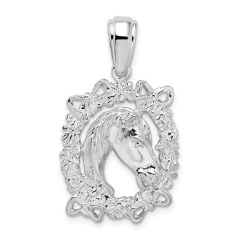 De-Ani Sterling Silver Rhodium-Plated Polished Horse Head in Wreath Pendant