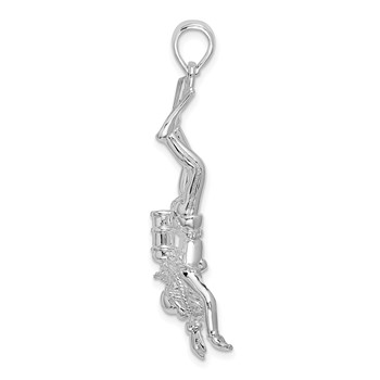 De-Ani Sterling Silver Rhodium-Plated Polished 3D Female Scuba Diver Pendant — alternate view