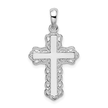 De-Ani Sterling Silver Rhodium-Plated Polished Lace-edge Cross Pendant