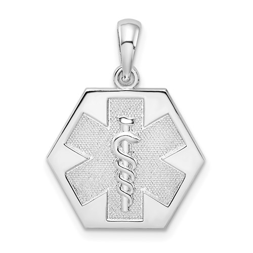 Sterling Silver Rhod-plated Polished Caduceus Hexagon Disc Pendant